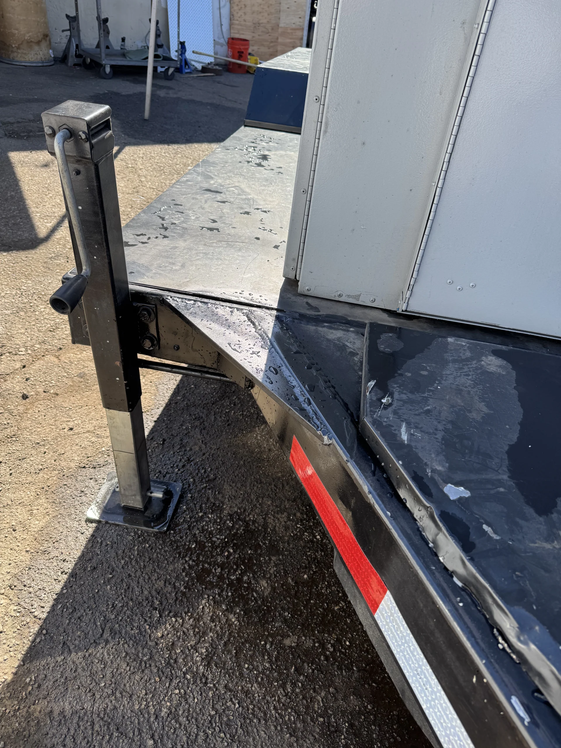 Generator trailer frame and jack mount reinforced with structural welding at A&R 1 Stop Shop