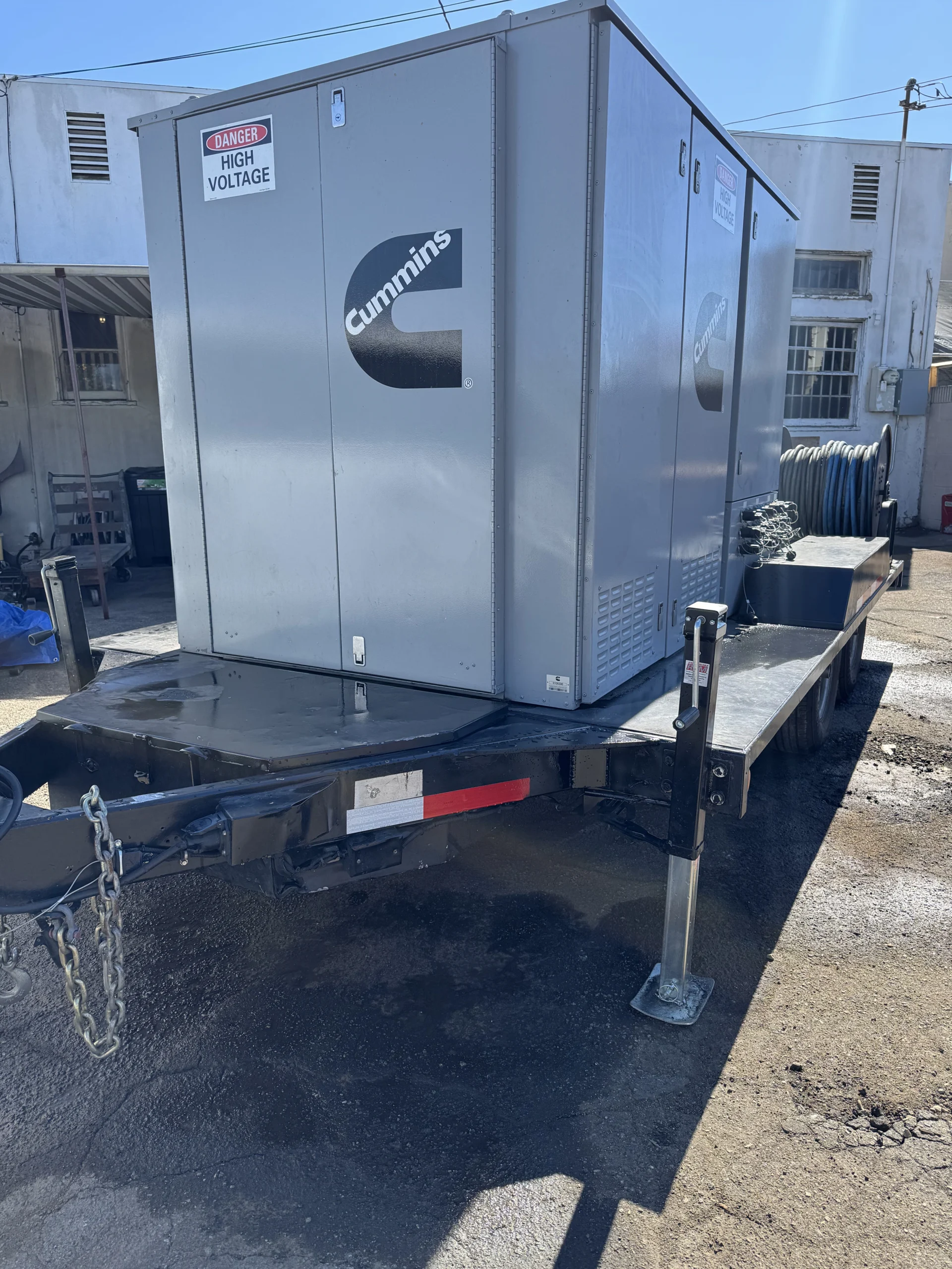 Commercial generator trailer with repaired and reinforced steel frame